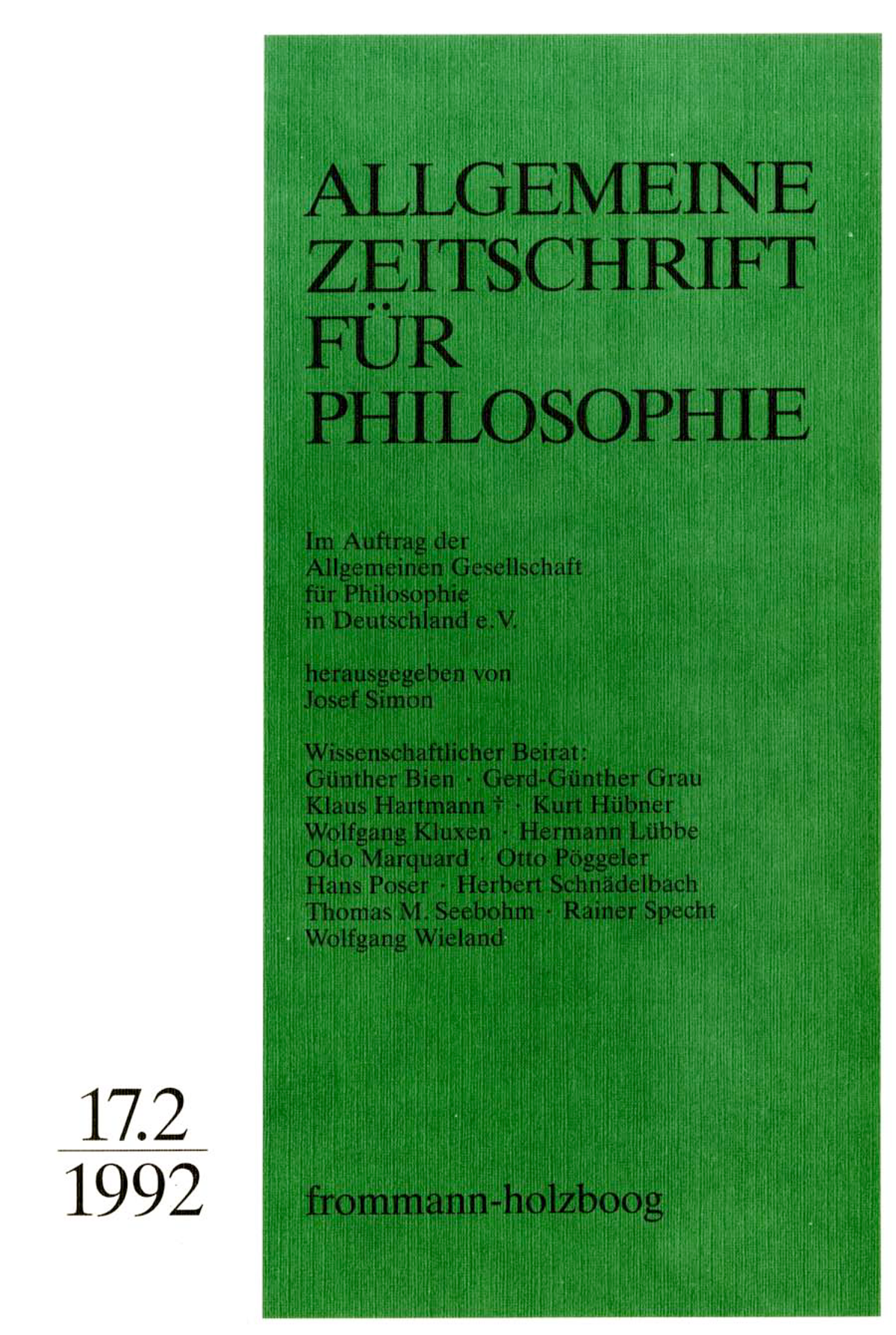 Allgemeine Zeitschrift für Philosophie Heft 17.2/1992 frommannholzboog
